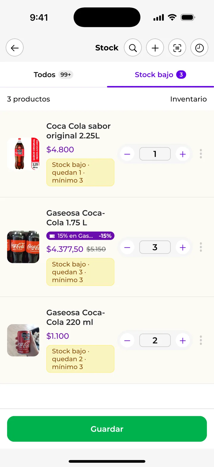 Los productos con stock bajo en chambaclub